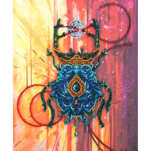 Bead Embroidery Kit Faberge Beetle, Insect Embroidery, Beaded Blue Bug, DIY Scarab Beetle