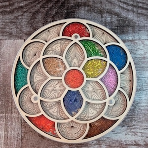 Porta perline Mandala, porta perline in legno, porta per ricamo, porta perline, accessorio in legno