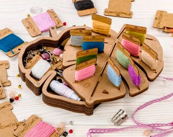 Monstera Leaf Organizer Box, Thread Storage, Embroidery Organizer, Wooden Thread Organizer