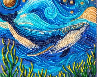 ビーズ刺繍キット「深海の壮大さ」、クジラの刺繍、ビーズ刺繍のゴッホ
