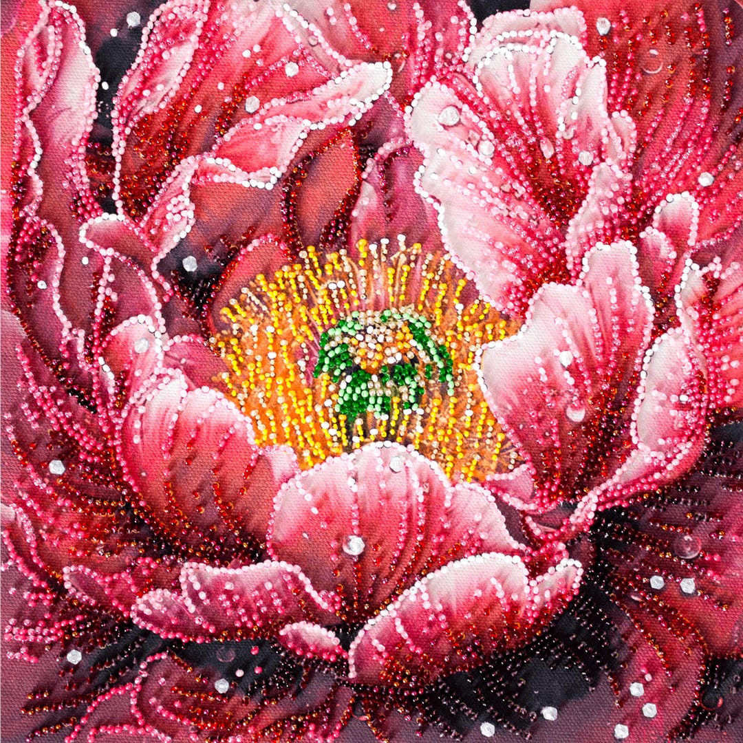 ビーズ刺繍　牡丹 ビーズ刺繍 牡丹