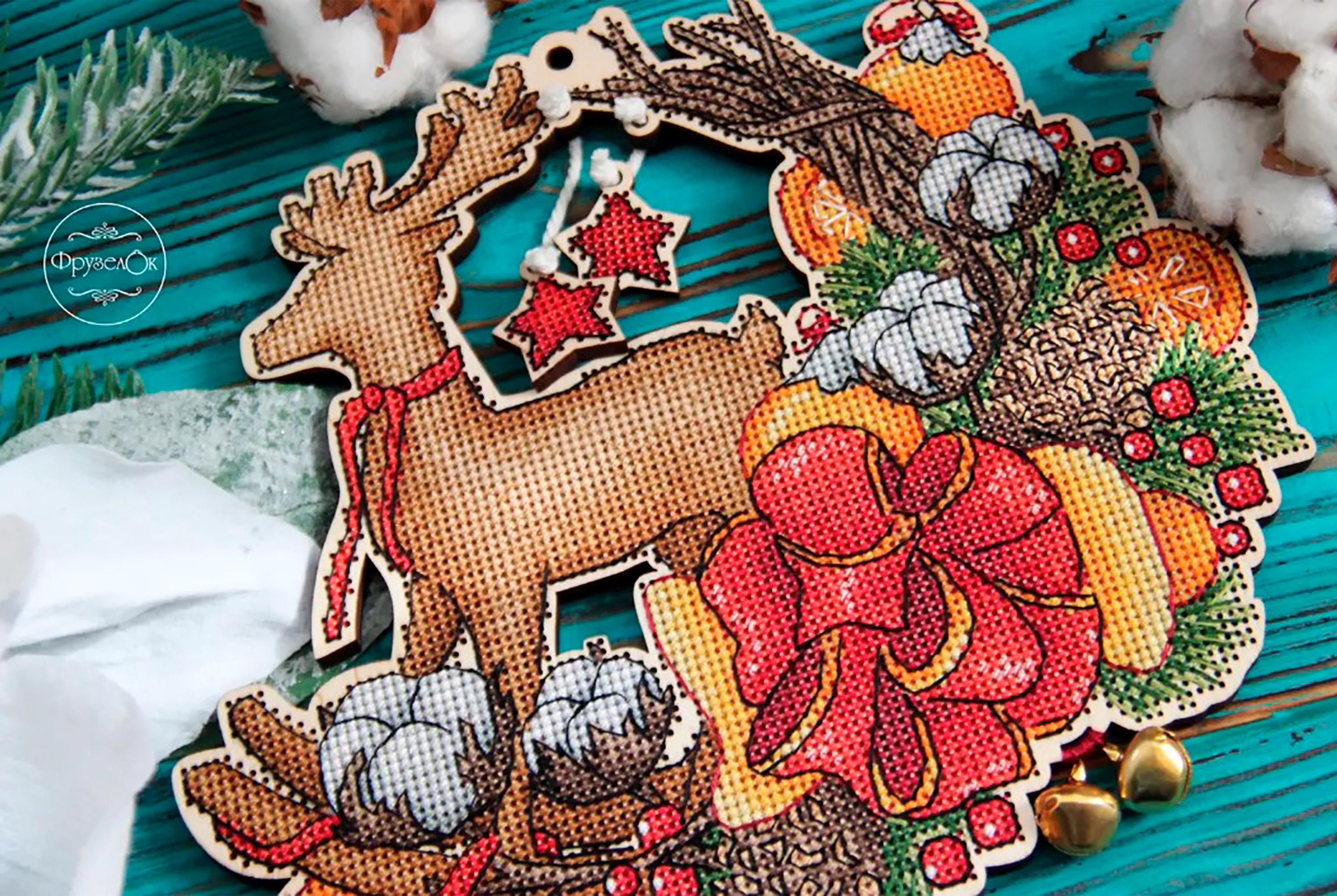 クロスステッチキット クリスマスリース、トナカイ刺繍、DIYクリスマス 