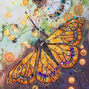 Bead Embroidery Kit Orange Butterfly, Insect Embroidery, DIY Beaded Butterflies