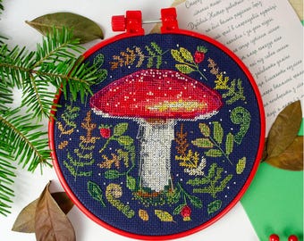 Cross Stitch Kit Amanita Mushroom, Forest Handsome, Mushroom Embroidery