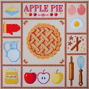 Cross Stitch Kit Apple Pie, Apples Embroidery, Cozy Kitchen Decor, Apple Pie Sampler