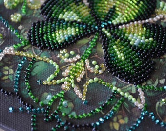 ビーズ刺繍キット グリーンクローバー、クローバー刺繍、DIY