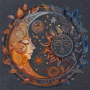 Bead Embroidery Kit Moon And Sun, Moon Embroidery, DIY Beaded Moon And Sun