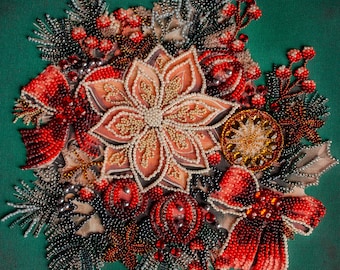 Borduurpakket kralen kerstkrans, doe-het-zelf nieuwjaarskrans met kralen