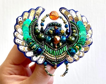Perlenstickerei Skarabäus Käfer Brosche, Insekt Stickerei, Smaragd Käfer Perlenstickerei, DIY Amulett Skarabäus, Mode Accessoire