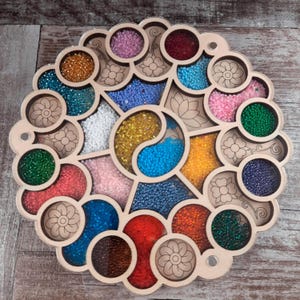 Porta perline in legno, porta perline mandala, accessorio in legno, porta per ricamo, porta perline