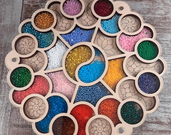 Wooden Bead Organizer, Mandala Bead Organizer, Wood Accessory, Embroidery Organizer, Bead Storage