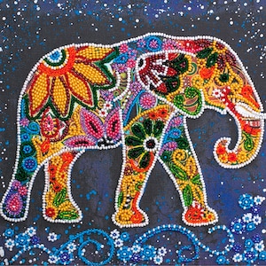 Bead Embroidery Kit Indian Elephant, Festival Spirit, Elephant Embroidery, Beaded Colorful Elephant