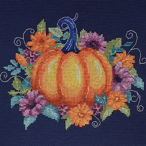 Cross Stitch Kit Autumn Colors, Pumpkin Embroidery, Flowers Embroidery