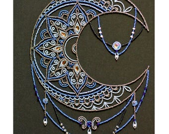 Bead Embroidery Kit Moon Pattern, Celestial Moon Mandala, Moon Embroidery, DIY Beaded Moon