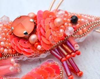 ビーズ刺繍キット エビのブローチ、エビの刺繍、DIYビーズエビ - Etsy 日本