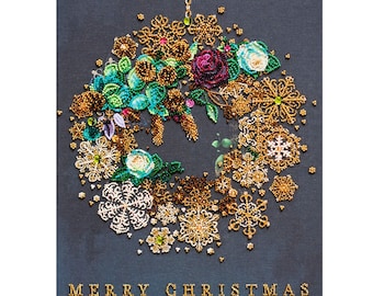Bead Embroidery Kit New Year's Wreath, DIY Beaded Christmas Wreath, Needlepoint Kit