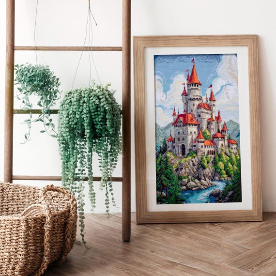 クロスステッチキット おとぎ話のお城、お城の刺繍、森の風景、DIY王宮