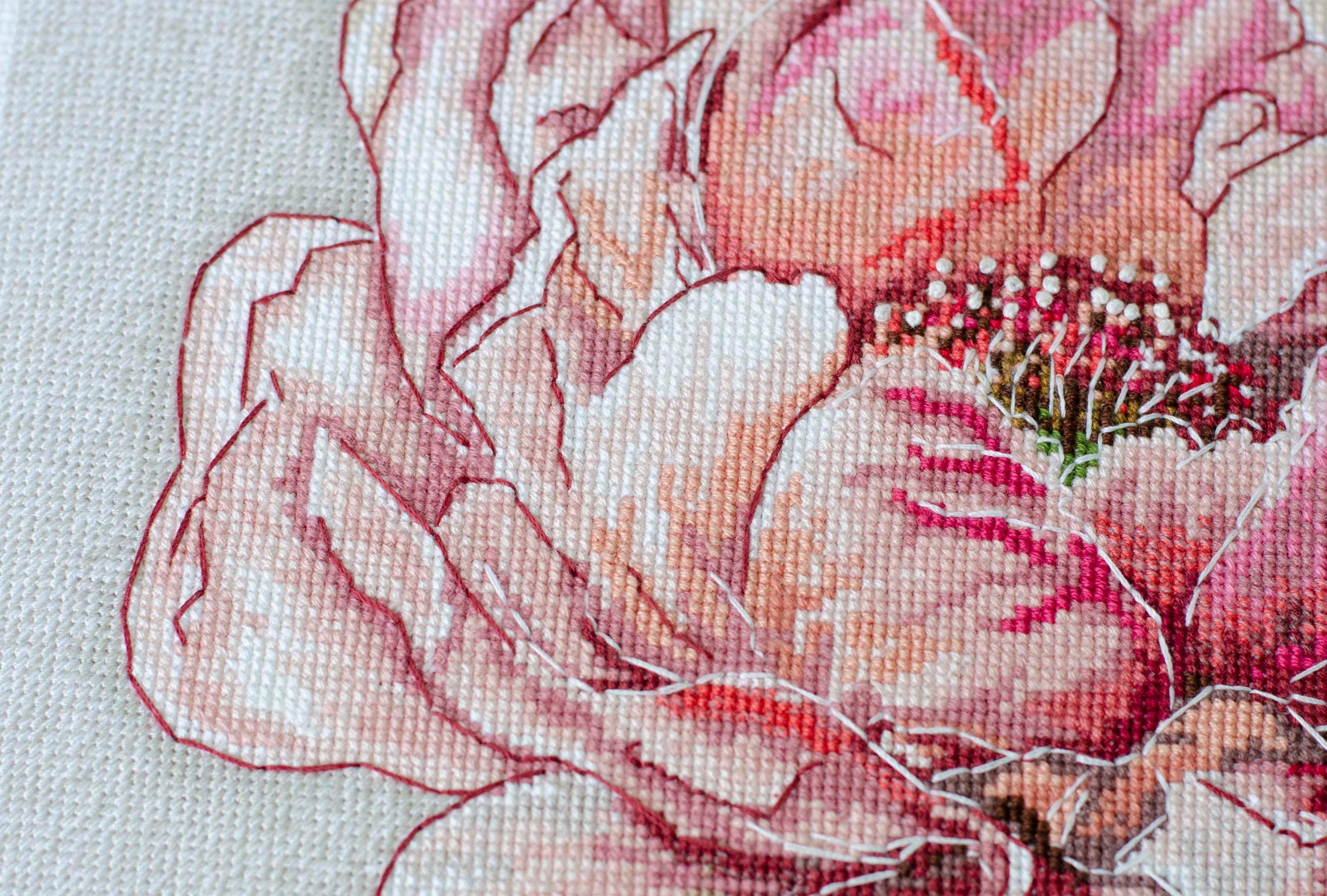 クロスステッチ 福牡丹 クロスステッチキット カラフルな牡丹、花の刺繍、DIY ピンクの牡丹