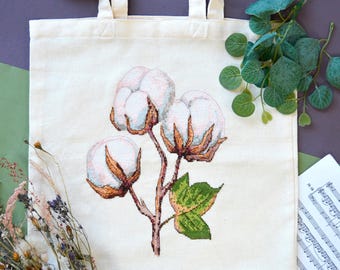 Zestaw do haftu krzyżykowego Lekkość bytu, Haft gałęzi bawełny, Torba na zakupy DIY, Zestaw do haftu Shopper, Torba typu tote, Modny dodatek