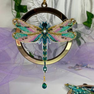 Cross Stitch Kit Dragonfly Elegance, Insect Embroidery, DIY Colorful Dragonfly, Dragonfly Embroidery on Plastic Base