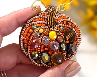 Kit de bordado de cuentas, broche de calabaza, broche de otoño con cuentas, bordado de calabaza, accesorio de otoño DIY