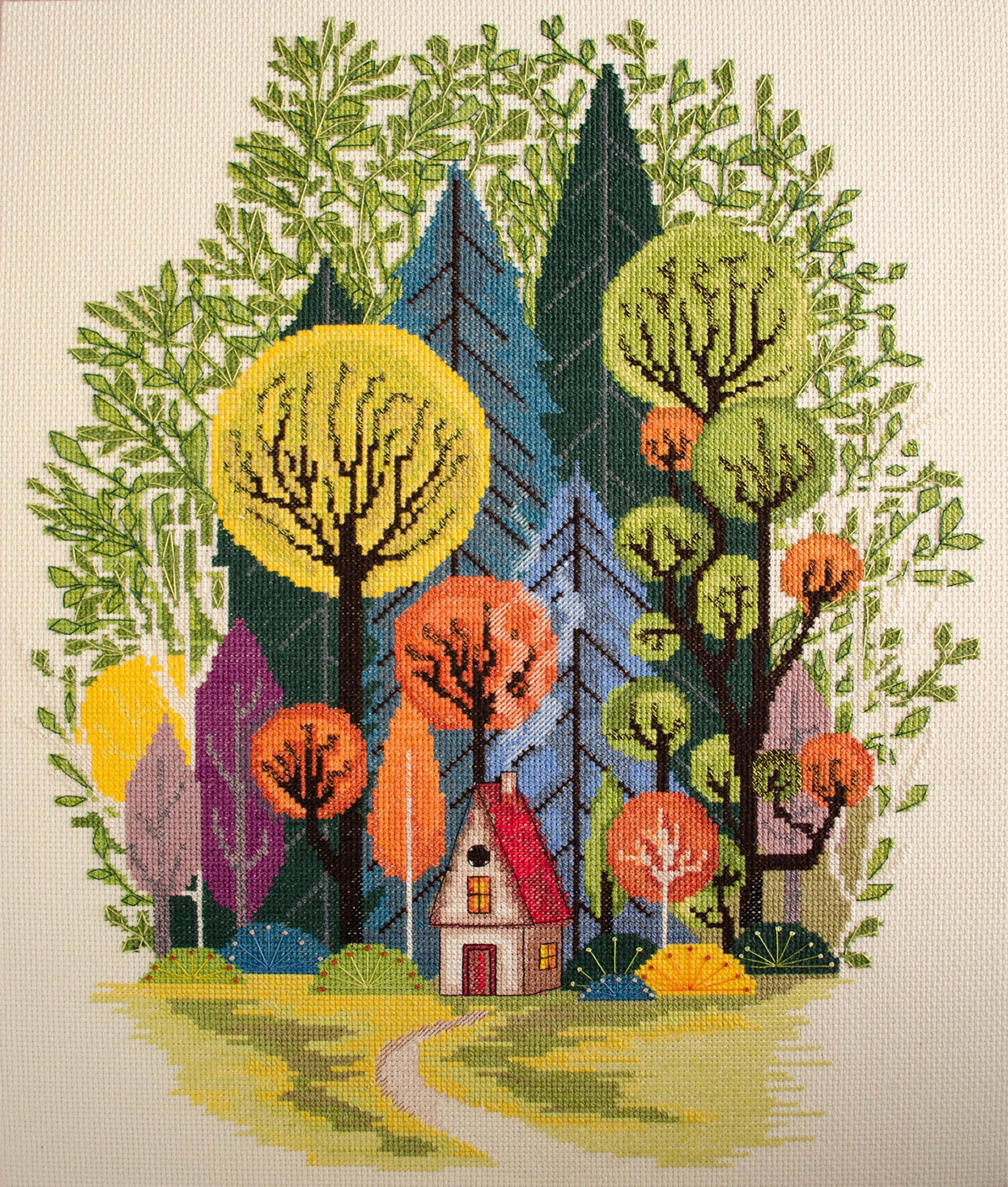 Cross Stitch Kit Forest House, Forest Embroidery, Forest Landscape