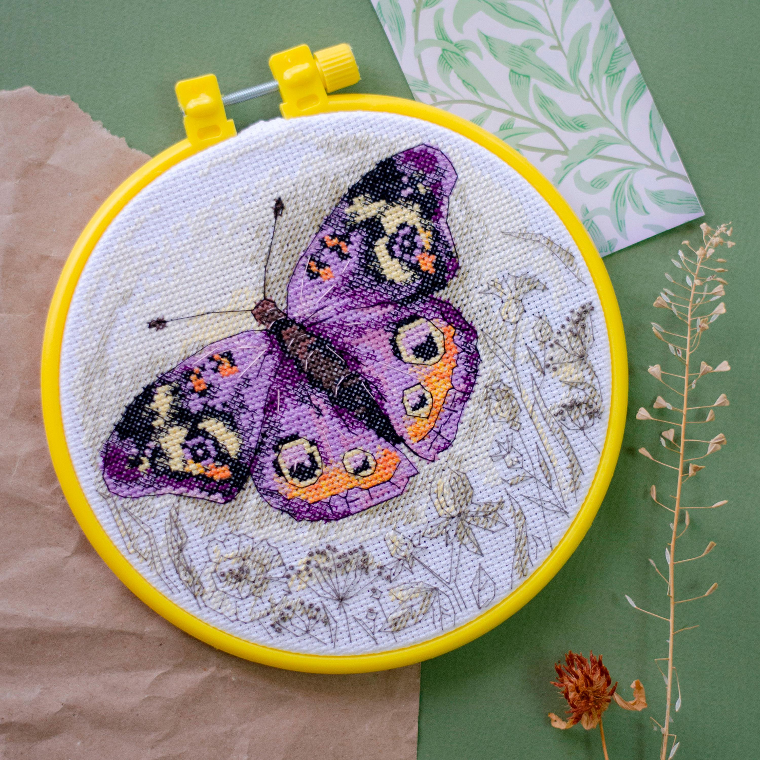クロスステッチキット 紫の蝶、昆虫刺繍、ニードルポイントキット