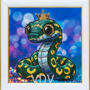 Bead Embroidery Kit Royal Snake, Reptile Embroidery, Beaded Green Serpent, DIY Children&#39;s Decor