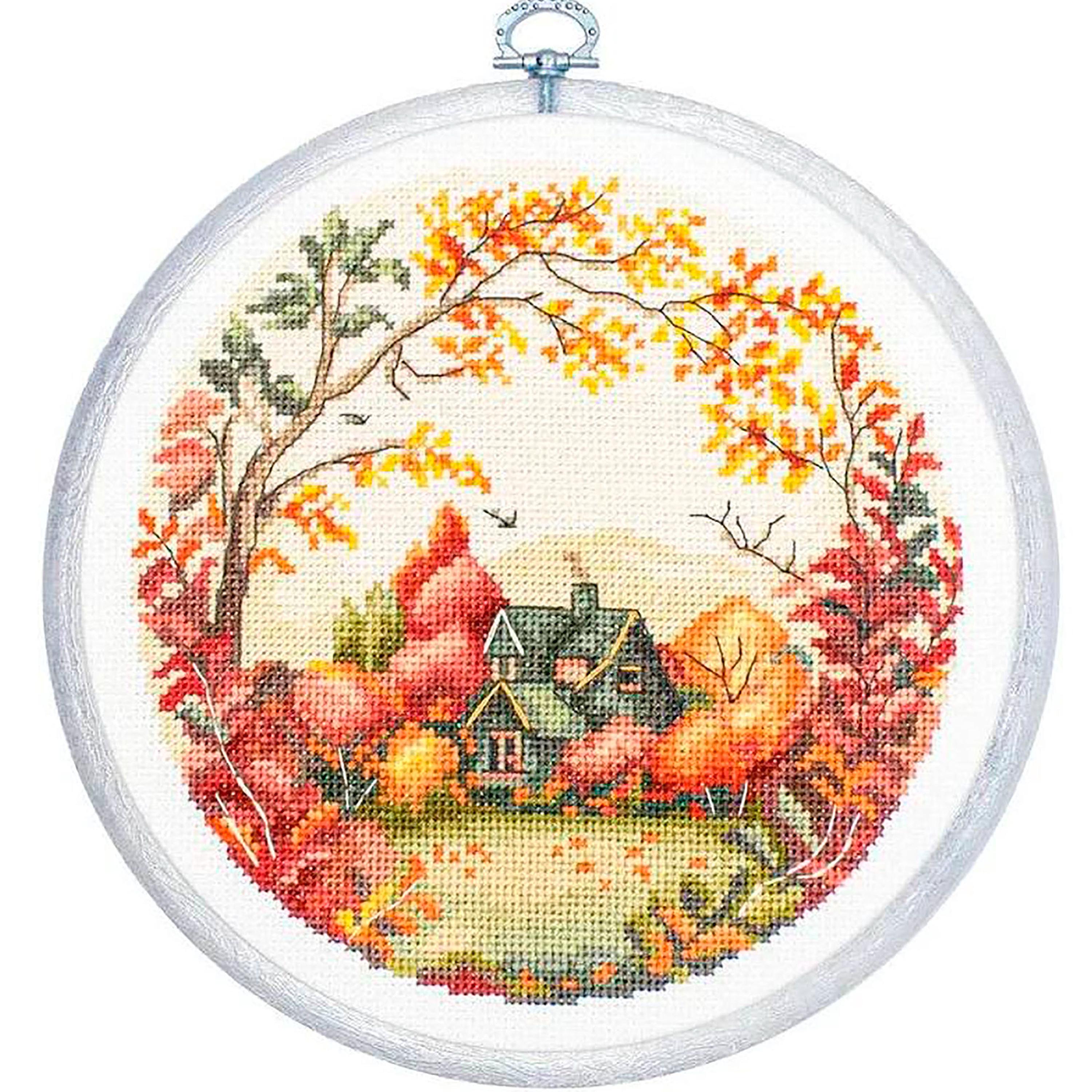 Cross Stitch Kit the Autumn, Autumn Landscape, DIY Autumn Cottage
