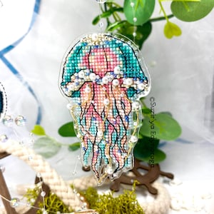 Cross Stitch Kit Sea Jellyfish, DIY Underwater Decor, Jellyfish Embroidery, Handmade Ocean Gift
