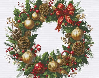 Cross Stitch Kit Christmas Wreath, New Year's Wreath, Wreath Embroidery, Christmas Decor