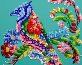 ビーズ刺繍キット 咲く庭 夏の風景 牡丹 鳥 動物 針仕事 ビーズ細工
