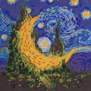 Perlenstickerei Perlenstickerei Sternennacht, Sternenzauber Mond, DIY Perlenstickerei Nachthimmel
