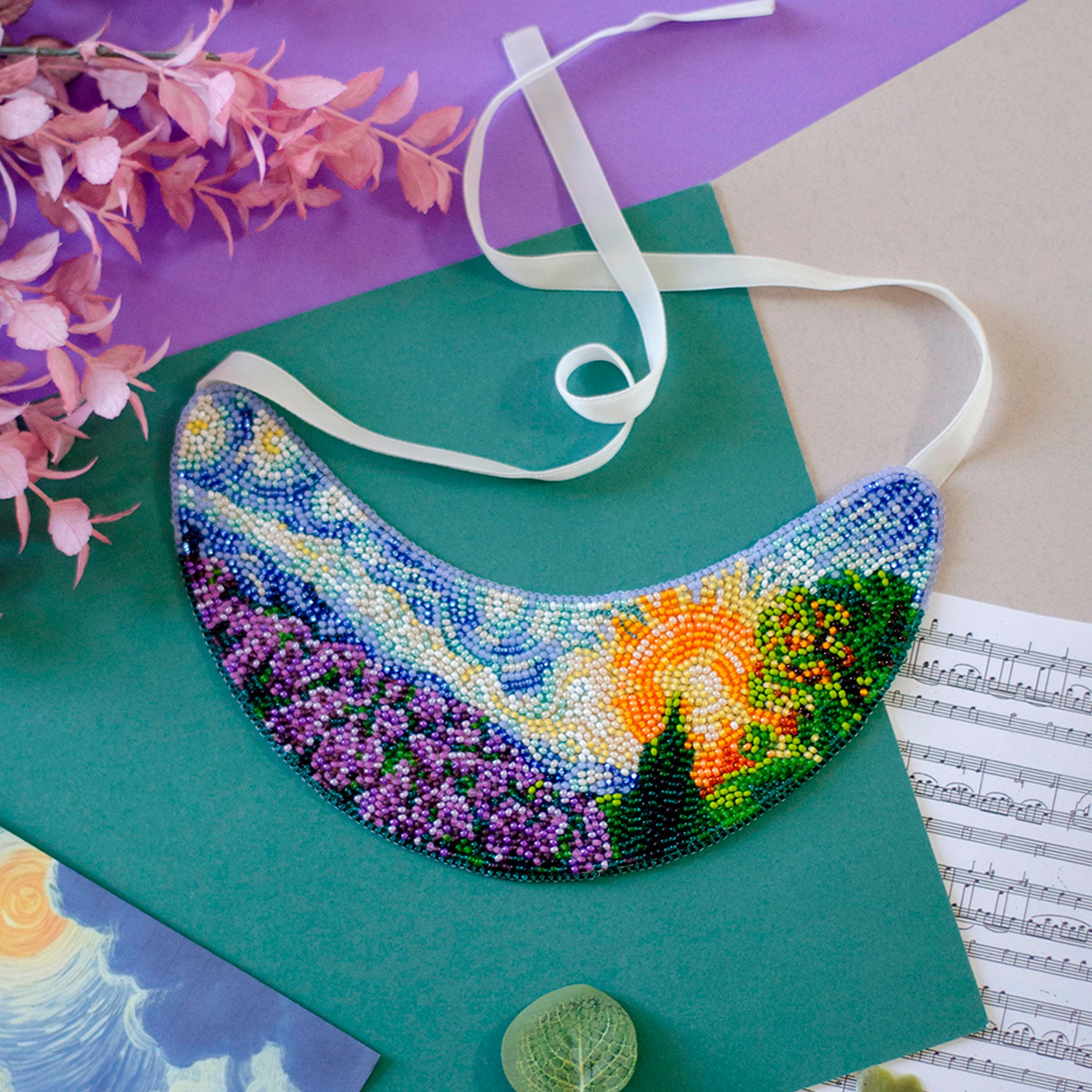ビーズ刺繍キット 夏の風景、ビーズのラベンダー畑、太陽の刺繍、DIY