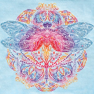 Cross Stitch Kit Colorful Dragonfly, Insect Embroidery, Needlepoint Kit