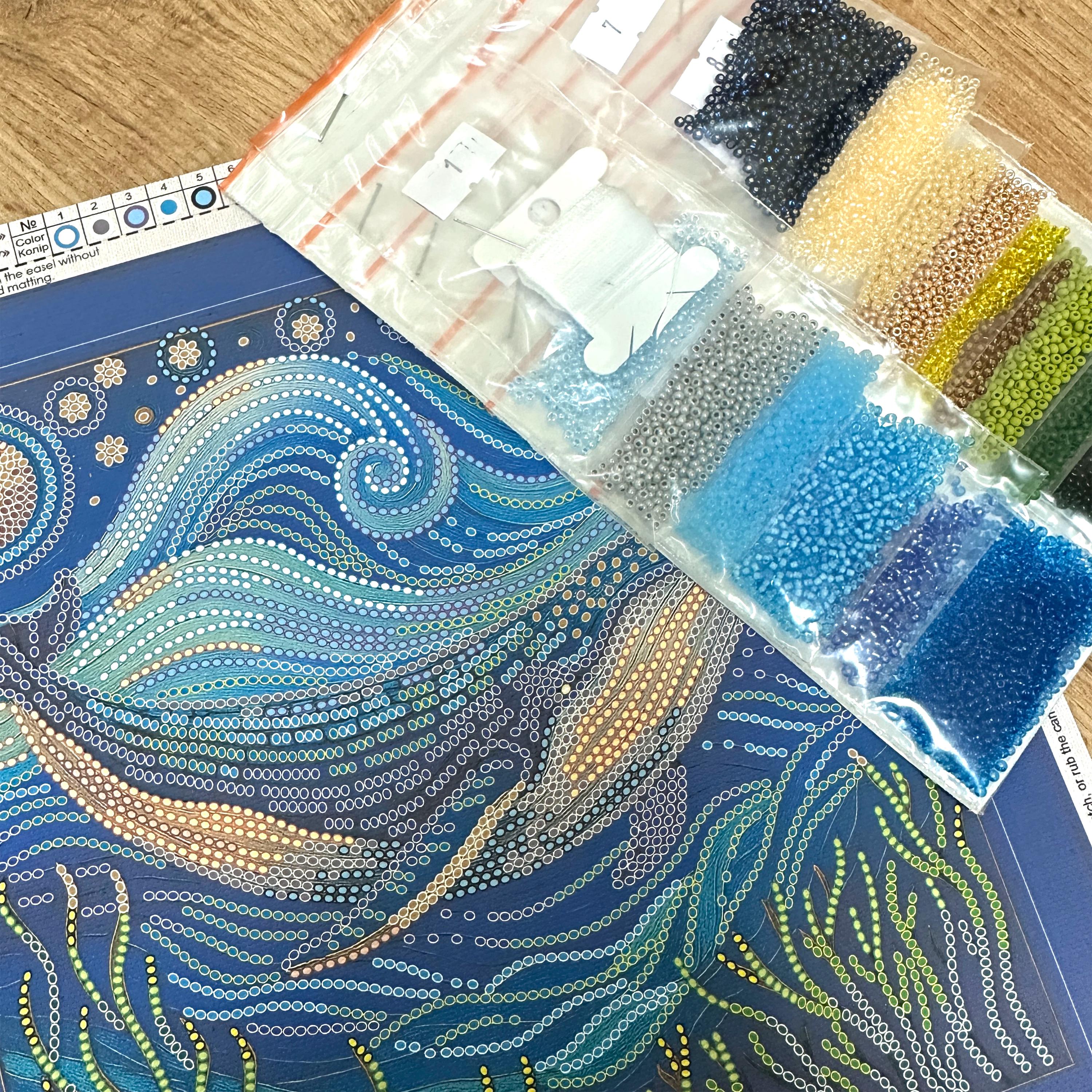 ビーズ刺繍キット「深海の壮大さ」、クジラの刺繍、ビーズ刺繍のゴッホ