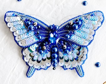 Bead Embroidery Kit Blue Butterfly Brooch, Insect Embroidery, DIY Beaded Butterfly