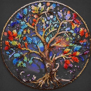 Bead Embroidery Kit Colorful Tree, Tree of Life Embroidery, DIY Beaded Tree