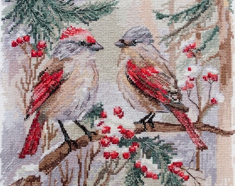 Cross Stitch Kit Chittering About Winter, Birds Embroidery, Winter Landscape