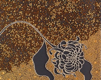 Bead Embroidery Kit Black Chrysanthemum, Golden Floral, DIY Beaded Flower