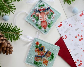 Kit de broderie de perles Ambiance de Noël, bricolage en perles de chevreuil, jouets de Noël