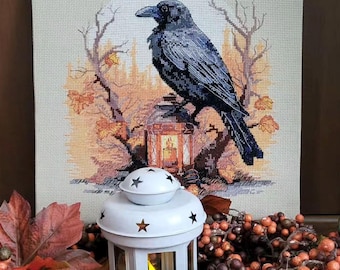Cross Stitch Kit Black Raven, Bird Embroidery, Needlepoint Kit