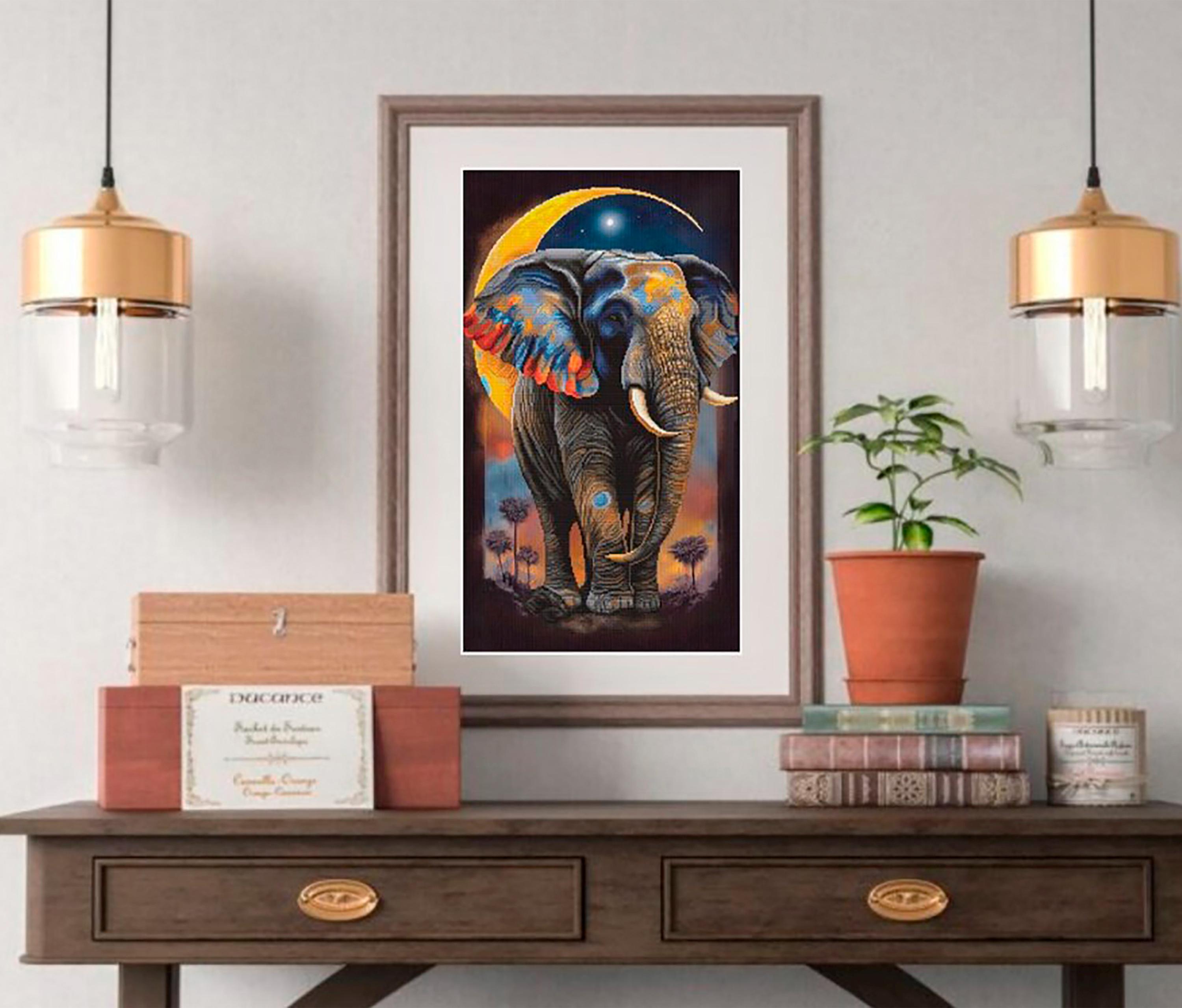 クロスステッチキット アフリカゾウ、ゾウの刺繍、サバンナの風景