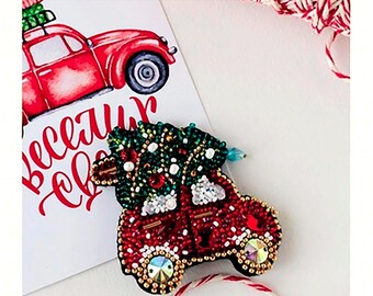 ビーズ刺繍キット 新年の車、ビーズの車のブローチ、DIYクリスマス車