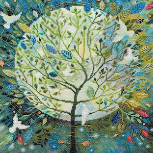 Cross Stitch Kit World Tree, Tree Embroidery, DIY Green Tree