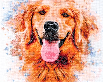 Cross Stitch Kit Brown Labrador, Dog Embroidery, Needlepoint Kit, Diy Craft Kit