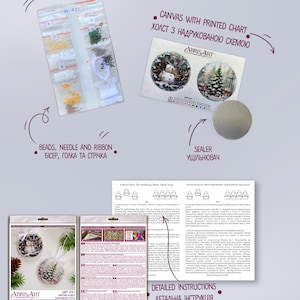 Peut inclure: Un kit de peinture au diamant avec une toile imprim&eacute;e, des perles, une aiguille, un ruban et un scellant. Le kit comprend des instructions pour la fabrication de jouets de No&euml;l. Le kit est intitul&eacute; "Winter Quest" et porte le num&eacute;ro 376.