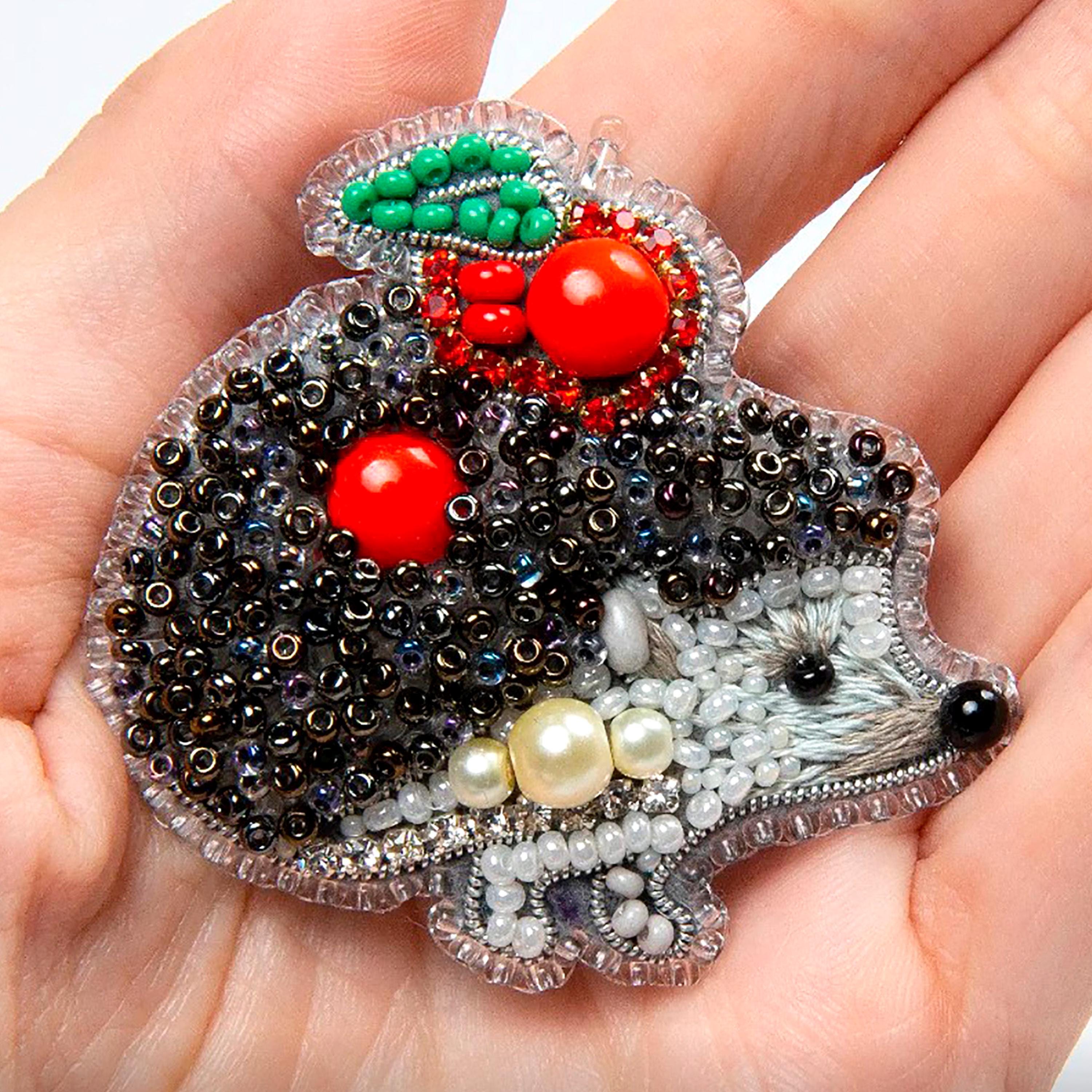 ビーズ刺繍キット：ハリネズミのブローチ、手作りハリネズミのピン