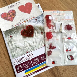 ビーズ刺繍キット 小さなハートのブローチ、赤いハートの刺繍、ビーズブローチキット、バレンタインデーギフト、DIYロマンチックジュエリー 画像 10