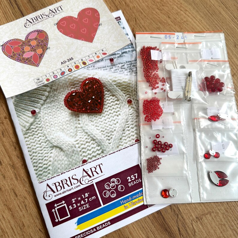 ビーズ刺繍キット 小さなハートのブローチ、赤いハートの刺繍、ビーズブローチキット、バレンタインデーギフト、DIYロマンチックジュエリー 画像 10